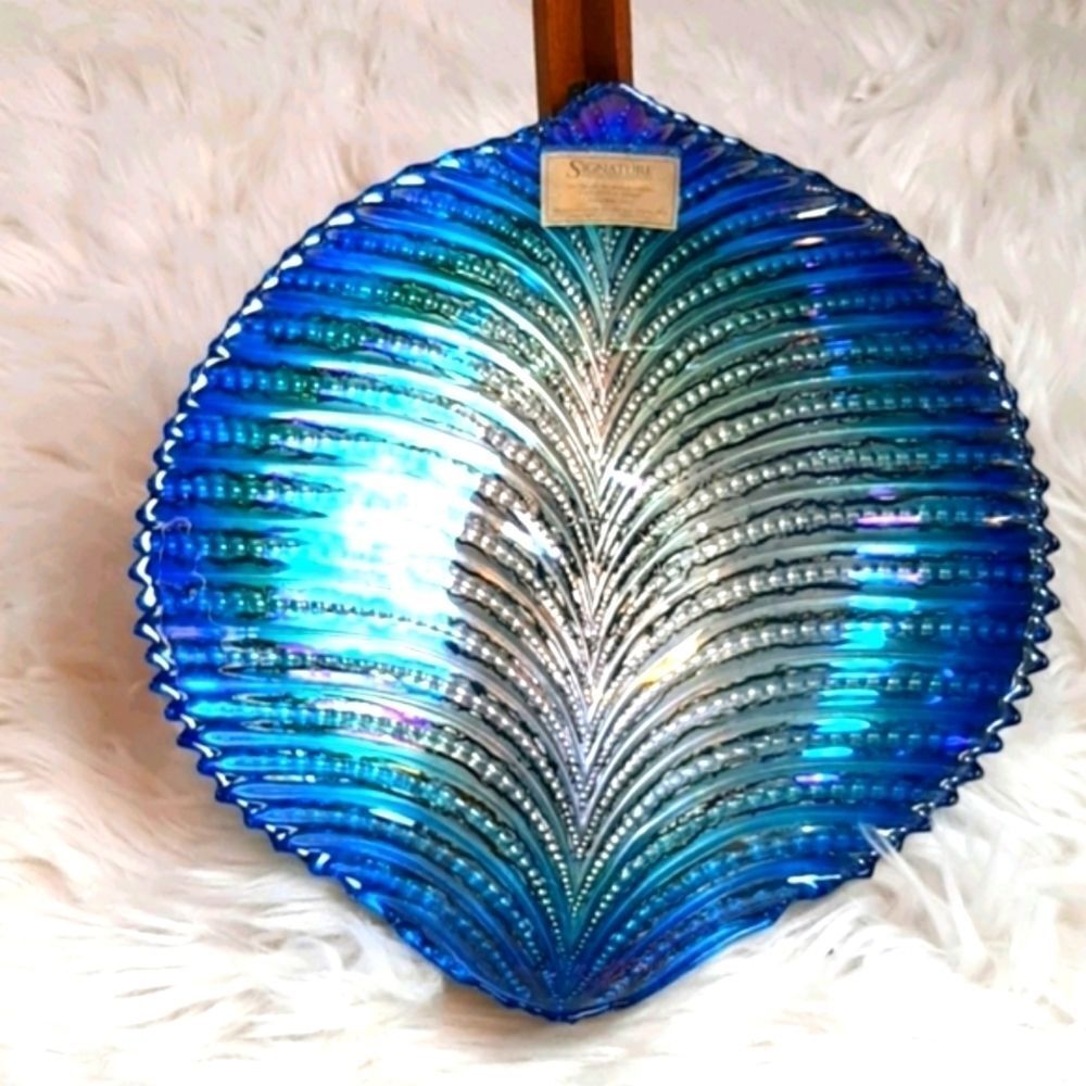 Turkish Vintage Y2K  Hand Blown Bowl NWT  Irredecent Shell Bowl  13Wx14 Tall